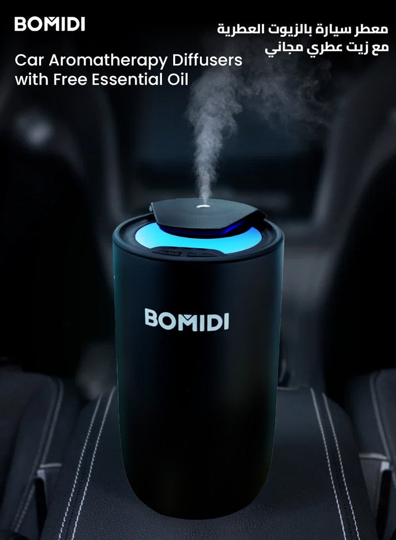 BOMIDI جهاز توزيع العطور بالنبضات بدون ماء – موزع زيت أساسي محمول برذاذ ناعم بسعة 2 سائل للسيارة، المنزل، المكتب والسفر | قابل للشحن عبر USB 5V وType-C، بطارية 2 000 mAh، آلة رذاذ هواء منخفضة الضوضاء (< 41 ديسيبل) مع زيت كوت دازور بسعة 15 مل، AD03-أسود - Image 2